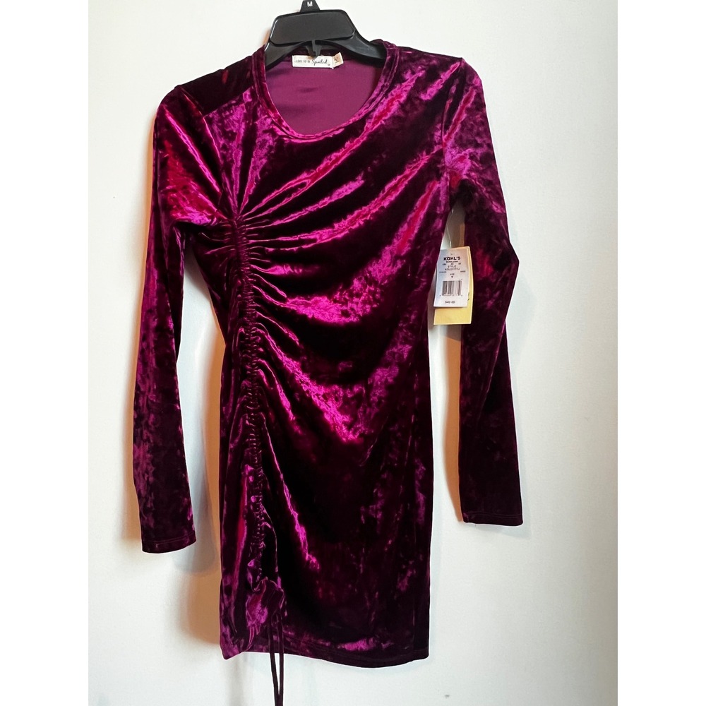 Live to be Spoiled Velvet Ruched Bodycon Dress Wine Long Sleeve Sz Medium NWT